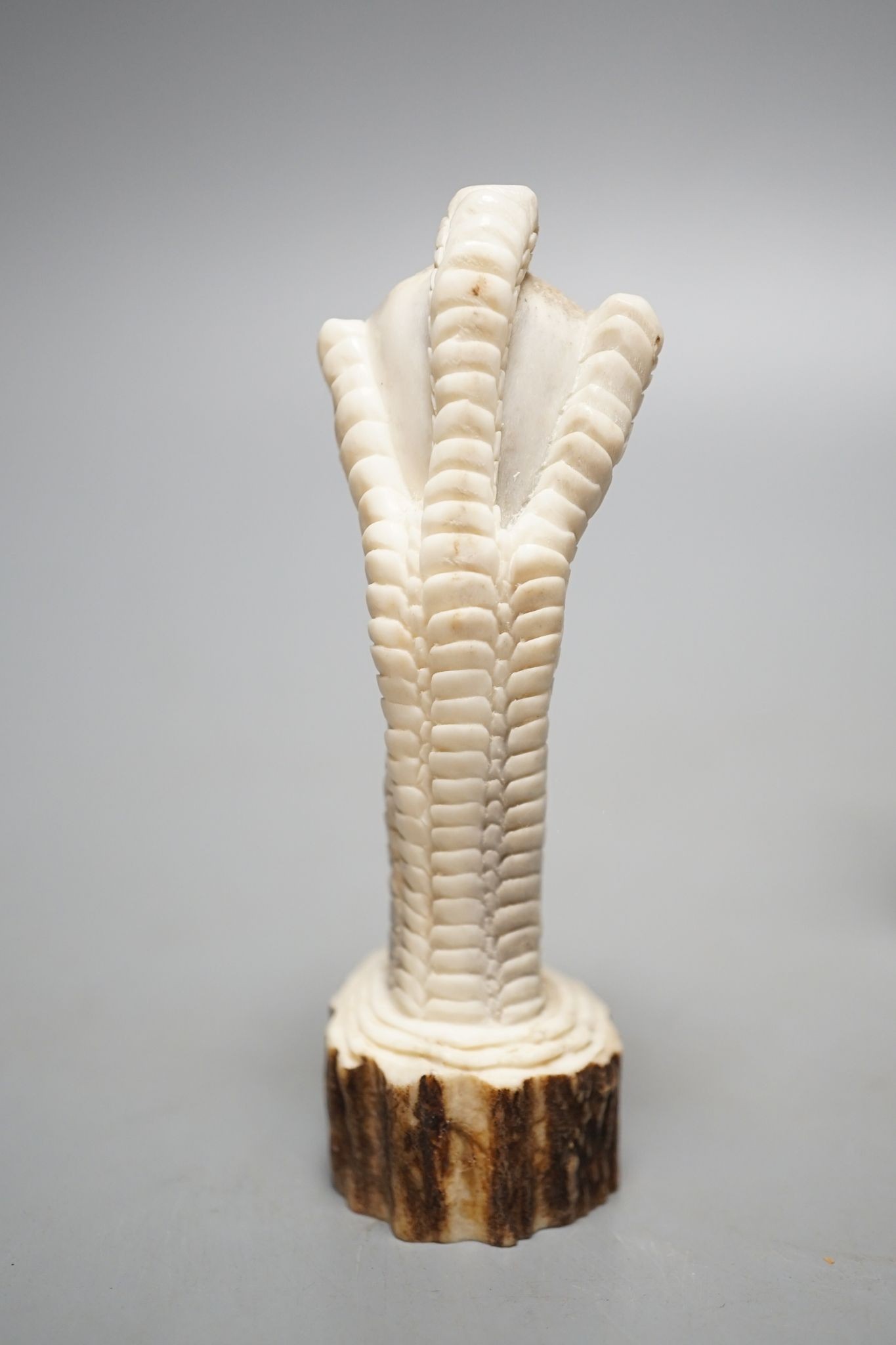 Two Japanese stag horn handles - eagle's head and a memento mori, eagle-head 13.5 cms high.